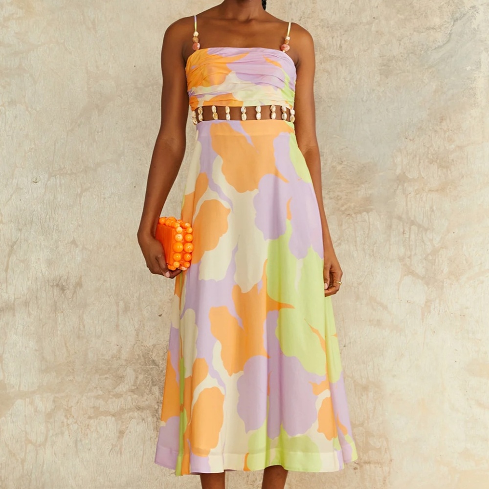 AMUR "Georgie" Beaded Waist Midi Dress